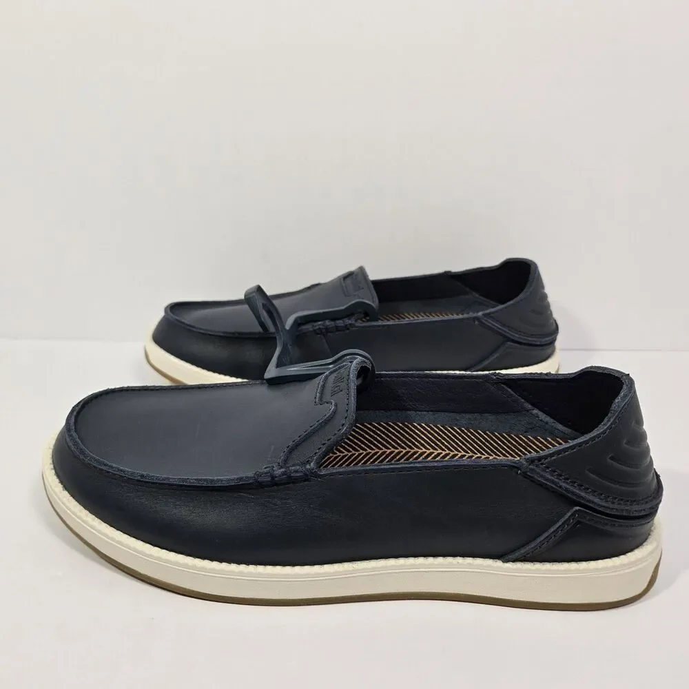 OluKai‎ Kakaha Nia Mens 9.5 Mood Indigo Blue Leather Slip On Shoes Loafers